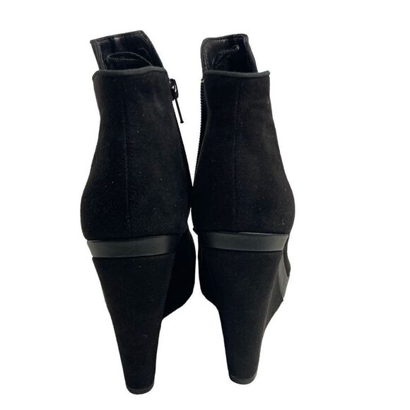 H&M Women's Faux Suede Leather Ankle Wedge Heel Zip Boots Black Size 8 - Picture 3 of 12